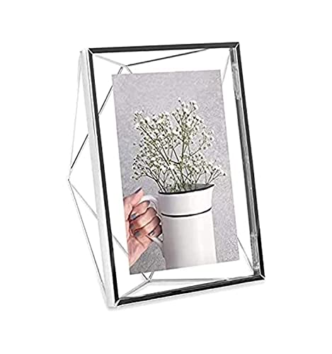 Umbra Prisma Picture Frame, 5x7 Photo Display for Desk or Wall, Chrome