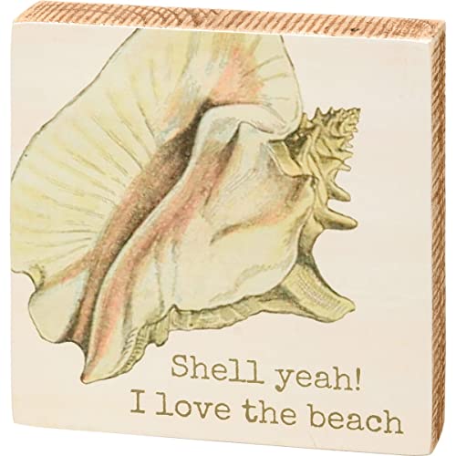 Primitives By Kathy 112306 Shell Yeah! I Love the Beach Block Sign, 5-inch Square