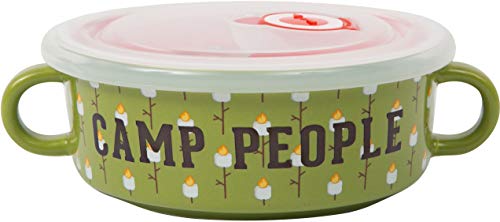 Pavilion Gift Company 13.5 Oz Double Handled Soup Bowl With Lid Camp People, Green