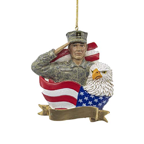 Kurt Adler AM2203 U.S Army Hispanic Soldier with Flag Hanging Ornament for Personalization, 4-inch Height, Resin