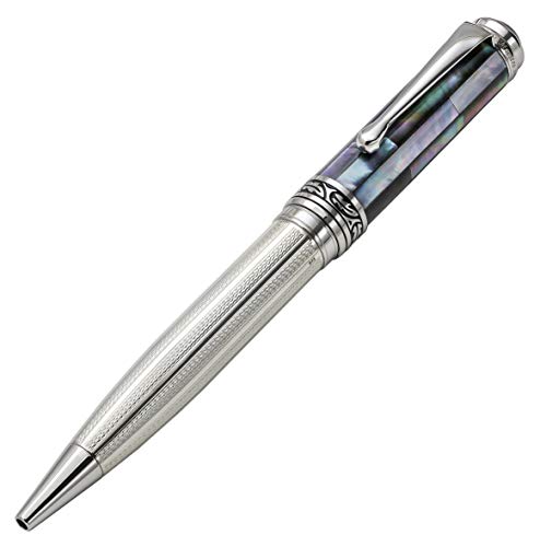 Xezo Maestro Solid 925 Sterling Silver and Black Mother of Pearl All Handcrafted and Serialized Medium Ballpoint Pen. Platinum Plated. No Two Alike (Maestro 925 BL MOP B)