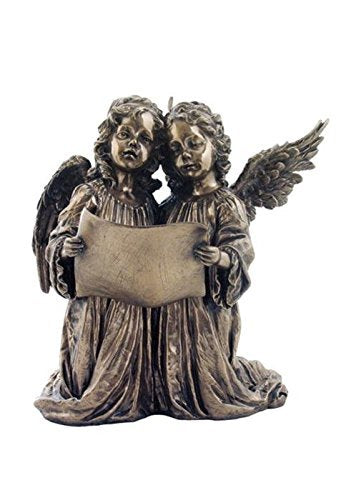 Unicorn Studio 9 Inch Polished Bronze Hued 2 Angel Children Singing with Music Sheet