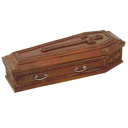 Pacific Trading Giftware PTC 8.25 Inch Cross Embellished Coffin Jewelry/Trinket Box Figurine