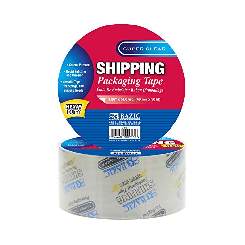 BAZIC 1.88" x 54.6 Yards Clear Heavy Duty Packing Tape, Industrial Warehouse Office Use, Strong Thick Shipping Packaging Moving Sealing Tapes, 1-Unit