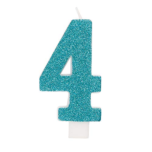 Unique Industries Blue Glitter Number 4 Candle - 1 Pc