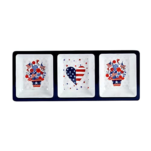 Certified International Stars & Stripes Melamine Three Section Relish Tray, 14.50-inch Length