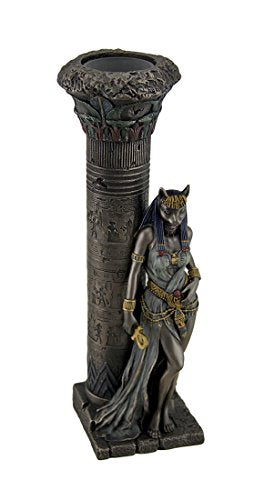Unicorn Studio Veronese Resin Statues Egyptian Goddess Bastet Leaning On Pillar Statue 3 X 10.75 X 4.5 Inches Brown