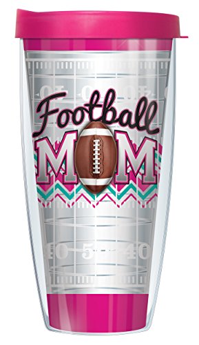 Freeheart Signature Tumblers Football Mom Wrap on Clear Gridiron 22 Ounce Double-Walled Travel Tumbler Mug with Hot Pink Easy Sip Lid