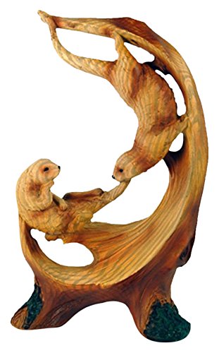 Unison Gifts StealStreet MME-974 Ss-Ug-Mme-974, 7.25" Two Playful Sea Otters Scene Faux Wood Figurine, Brown