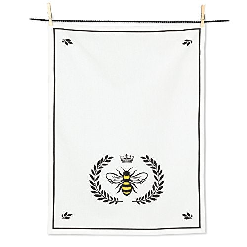 Abbott Collection  56-KT-AB-02 Bee in Crest Tea Towel, 1 EA, White/Black