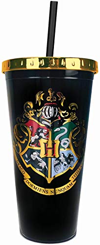 Spoontiques 21607 Hogwarts Crest Foil Cup w/Straw, 20 ounces, Black