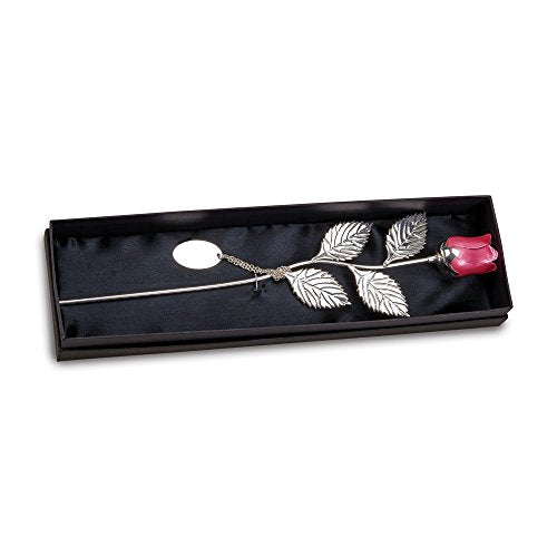 Creative Gifts International Silver-Plate Red Epoxy Eternity Rose, Embellished With Four Leaves And Silver Engraving Tag, 12.75" Long, Gift Box Included