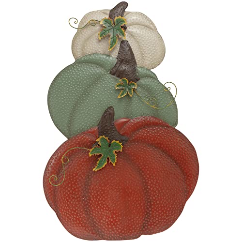 Boston International Fall Autumn Harvest Thanksgiving Tabletop Pumpkin Decoration, 18 x 28-Inches, Metal Tri-Pumpkin