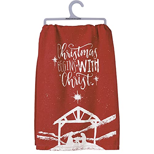 Primitives By Kathy Nativity Scene Christmas Begins with Christ Cotton Dish Towel 28 Inch x 29 Inch