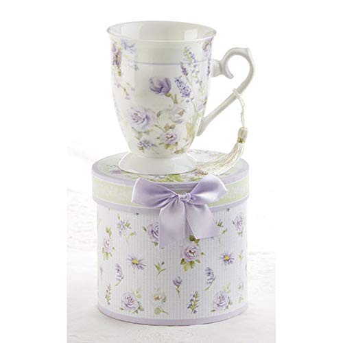 Delton 4.6" Porcelain Mug/Gift Box, Lavander Rose