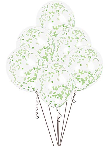 Unique Industries Unique 58119 Clear Party Balloons with Lime Green Confetti, 6 in 1 Pack 12"
