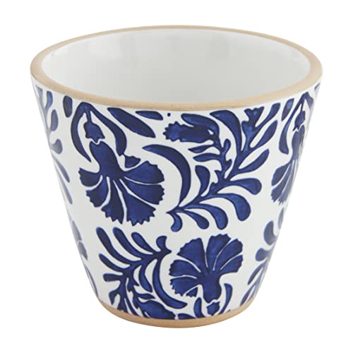 Mud Pie Small Motif Pot, White Floral, 4.5-inch Diameter