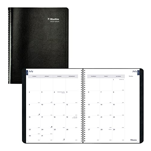 Rediform Blueline Monthly Academic Planner, 14 Months, July to August, Twin-Wire Binding, Soft Vicuana Cover, Black