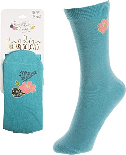 Pavilion - Grandma You Are So Loved - Turquoise Floral Butterfly Gift Socks