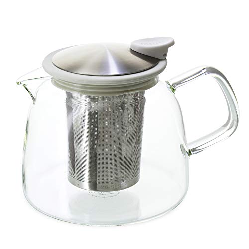 Forlife Bell Glass Teapot with Basket Infuser, 24-Ounce/730ml, White
