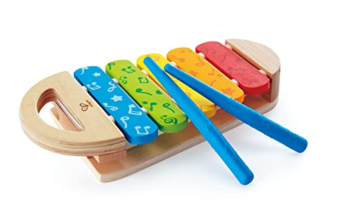 Hape Rainbow Xylophone| Wooden Rainbow-Colored Xylophone with Non-Slip Sticks & Musical Note Motif, Musical Toy for Kids 12Months & Up, Multicolor (E0606)