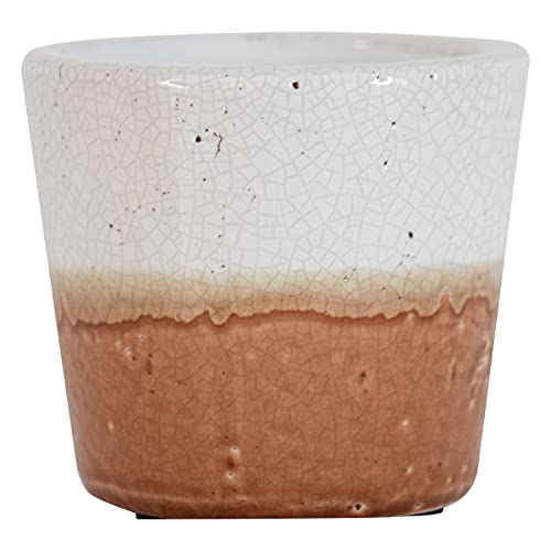 Foreside Home and Garden Handmade Glazed Brown and White Terracotta Planter, 4.75 x 4.75 x 4.25
