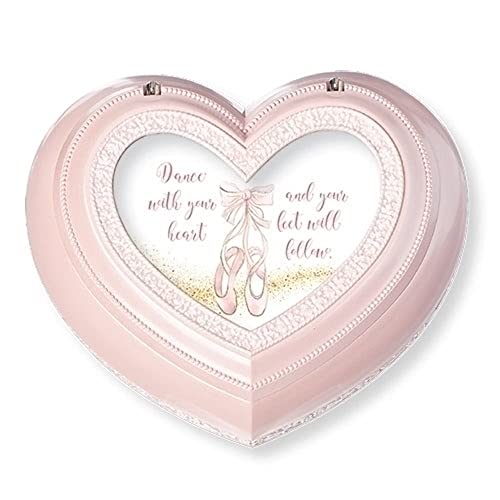 Roman Dance Heart Box, 6.25-inch Length, Pink, Plastic, Metal, Home Decor, Music Box