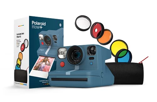 Exertis Polaroid Now+ Blue Gray (9063) - Bluetooth Connected I-Type Instant Film Camera with Bonus Lens Filter Set