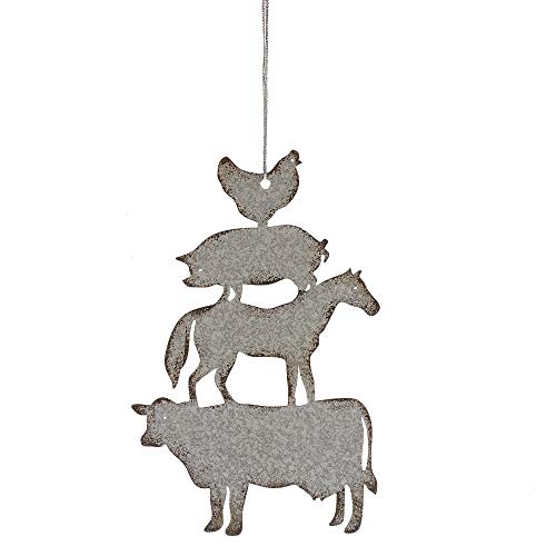 Ganz Midwest Rustic White Wash Stacked Animal 7 inch Metal Decorative Christmas Ornament