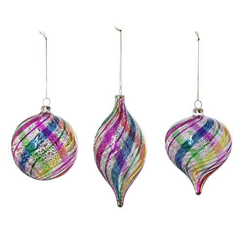 Park Hill Collection XAO20291 Swirl Stripe Vintage Glass Ornament, Set of 3