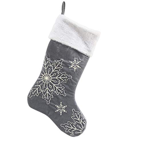 Comfy Hour Let It Snow Collection 18"x11" Christmas Winter Snowflake Stocking, Dark Gray, Polyester