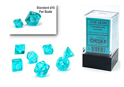 Chessex Dice Set ‚Äì 10mm Translucent Teal/White Plastic Polyhedral Dice Set ‚Äì Dungeons and Dragons D&D DND TTRPG Dice ‚Äì Includes 7 Dice - D4 D6 D8 D10 D12 D20 D%