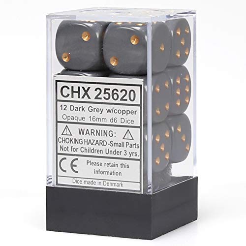 Chessex Manufacturing 16mm Opaque Dark Grey and Copper Plastic Polyhedral Dice Set-Dungeons and Dragons Dice Includes 12 Dice ‚Äö√Ñ√¨ D6 (CHX25620)