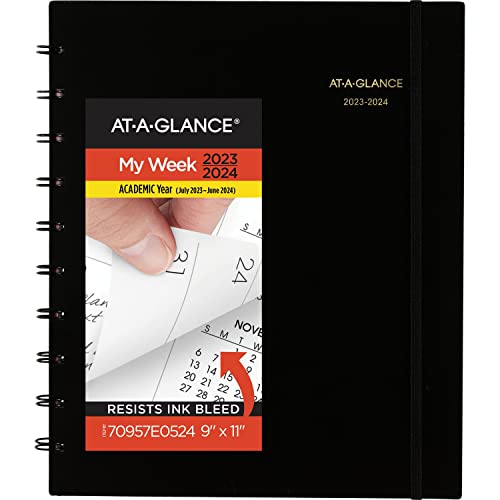 ACCO (School) AT-A-GLANCE 2023-2024 Planner, Weekly & Monthly Academic Appointment Book, 9" x 11", Large, Move-A-Page, Black (70957E05)