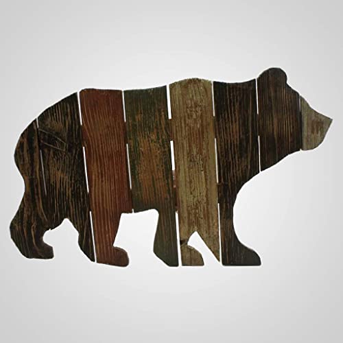 Lipco Wood Bear Cutout Slats Wall Plaque, 19-inch Length, Home Decoration