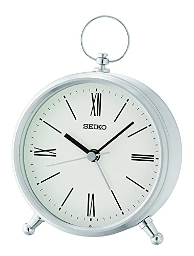 SEIKO Ming Bedside Alarm, White Clock, Silver