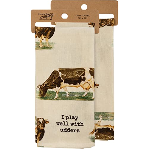 Primitives by Kathy 109825 Kitchen Towel I Play Well with Udders, 28-inch