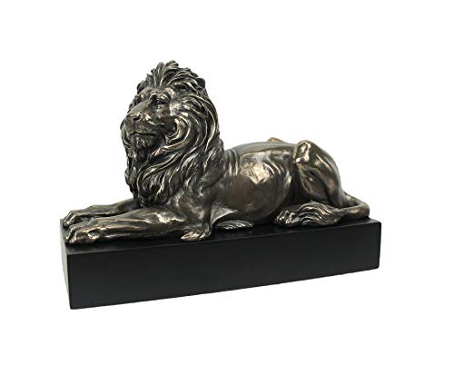 Unicorn Studio Lion Laying on Plinth Statue Sculpture