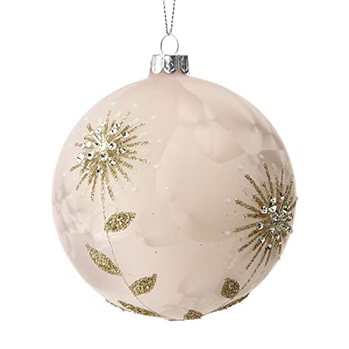 Regency International Glitter Fuji Flower Ball Hanging Hanging Ornament, 4-inch Diameter, Glass, Pink Champagne