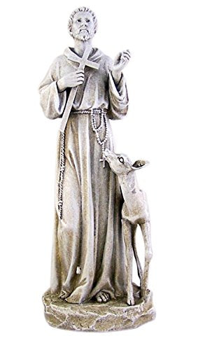 Creative Brands Saint Francis of Assisi with Deer Resin Home Garden Statue, 14 Inch