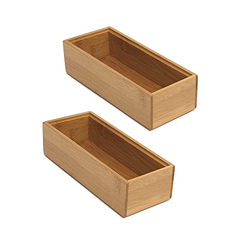 Lipper International 8180S Bamboo Wood Stacking Drawer Organizer Box, 3" x 6", Set of 2