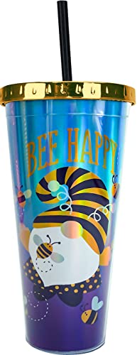 Spoontiques 21655 Bee Happy Gnome Foil Cup with Straw