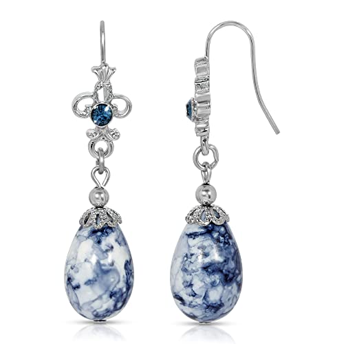1928 Jewelry Blue Denim Crystal Accent Drop Earrings