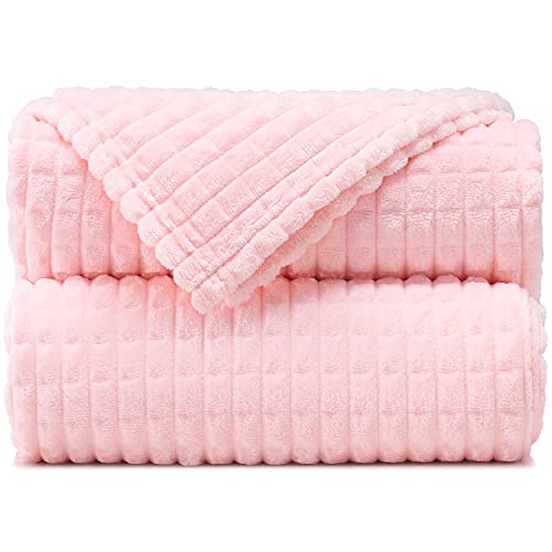 Malinad Throw Blankets ‚Äì 50‚Äùx60‚Äù, Light Pink - Waffle Blanket - Lightweight Flannel Fleece - Soft, Cozy - Perfect for Bed, Sofa, Couch