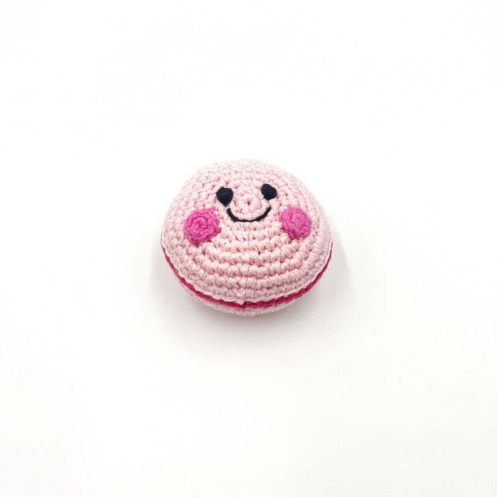 Pebble | Handmade Friendly Strawberry Macaron Rattle | Crochet | Fair Trade | Pretend | Imaginative Play | Woodlands | Rattle | Machine Washable