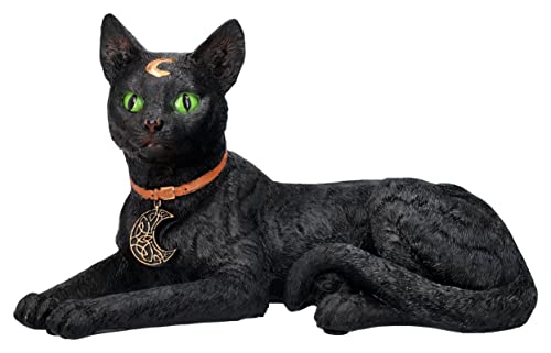 Pacific Trading Giftware Realistic Black Cat Laying Sculpture with Crescent Moon and Wicca Charm 7‚Äö√Ñ√π Tall