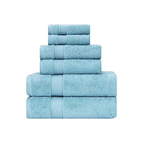 LA HAMMAM FINE LIVING - 6 Pieces Cotton Towel Set - 2 Bath Towels, 2 Hand Towels, 2 Washcloths for Bathroom, Kitchen, Hotel, Gym & Spa | Super Soft, Highly Absorbent, Luxury Towels Set - Aqua