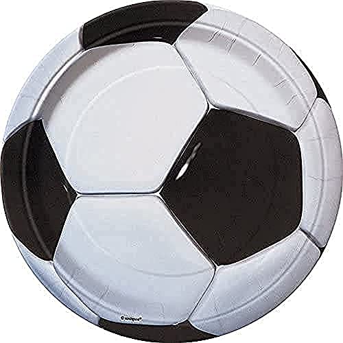 Unique Industries Unique 3D Soccer 7" Dessert Plates, 8 Count, Black and White