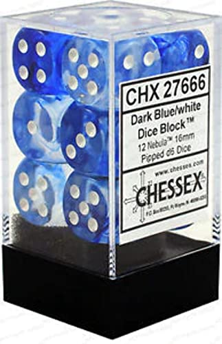 DND Dice Set-Chessex D&D Dice-16mm Nebula Dark Blue and White Plastic Polyhedral Dice Set-Dungeons and Dragons Dice Includes 12 Dice ‚Äö√Ñ√¨ D6