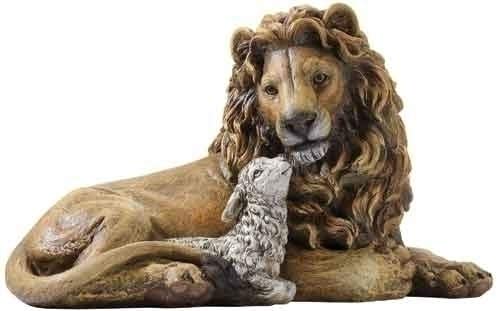 Roman Lion and Lamb Laying Together Religious Christmas Figurine